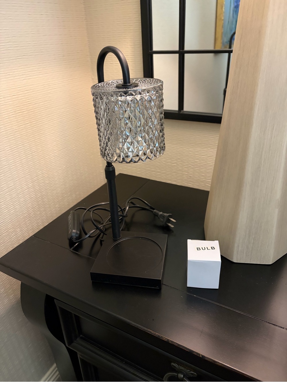 New Black Metal Candle Warmer with Textured Glass Shade - Unbranded